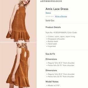 Boho Velvet Lace Dress Anthropologie Maeve Amis 12 Copper Drop Waist Flounced